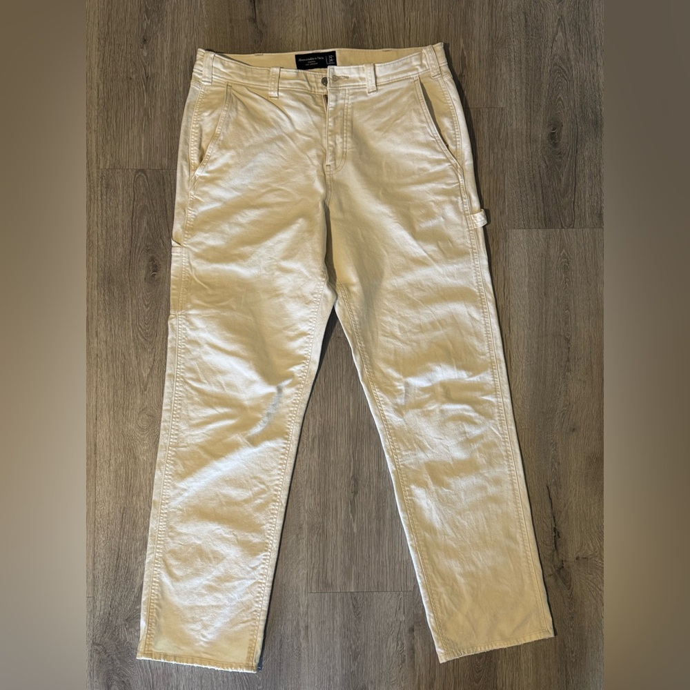 Abercrombie & Fitch Cream 90s Straight Stretch Carpenter Pants